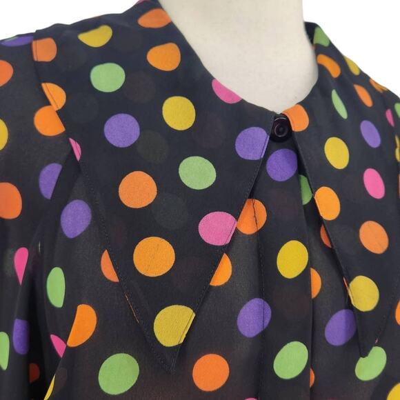Vintage B.C.B.G. Shirts 70's Polka Dot Sheer Button Front Top - Picture 9 of 9